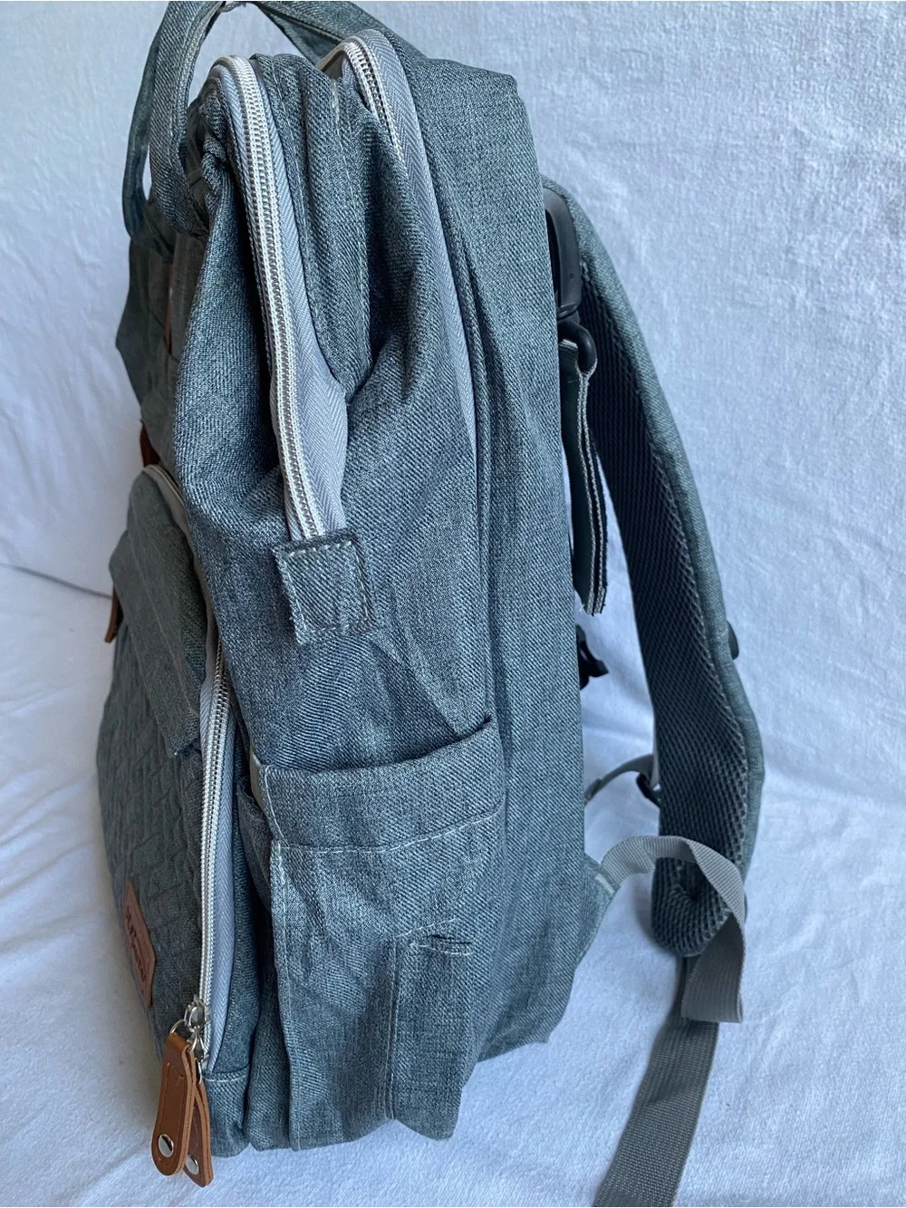Derjunstar Gray Quilted Baby Backpack Diaper Bag with Accessories Portable